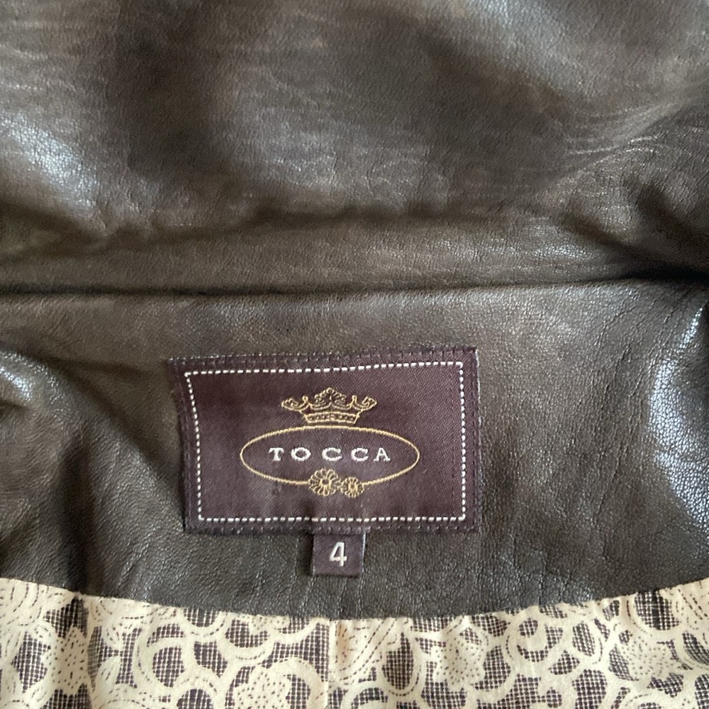 Tocca Leather Blazer Tweed Hourglass Notched Lapels Brown Blue Gray 4 Or S - Picture 10 of 17